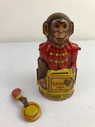 Vtg J.  Chein & Co.  Usa Tin Toy Monkey Bank
