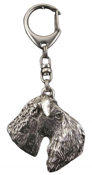 Kerry Blue Terrier Keyring Silver Plated,  Solid Keychain Key Ring With Dog Ca 77