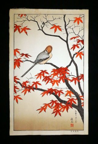 80s Japanese Woodblock Print Birds of the Seasons Autumn by Toshi Yoshida (Rox) 3
