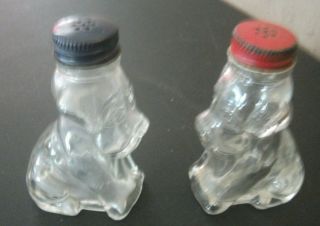 Vintage 2 Clear Glass Dog Salt And Pepper Shakers Candy Containers