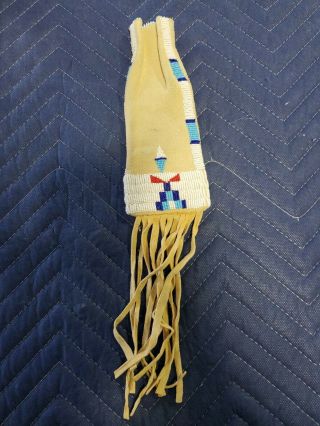 Vintage Native American Beaded Leather Pipe Medicine Bag Pouch Fringed