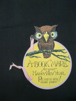 Vtg Year Book Mark Owl On Branch Ribbon 1800 - Early 1900 