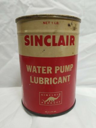 Vintage 1lb Sinclair Dino Automobile Water Pump Lubricant Grease Can Full