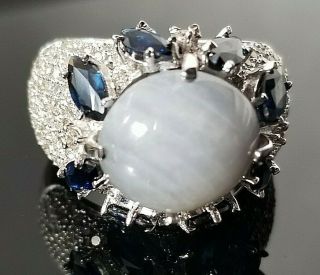 Vintage Non Heated Gray Star Sapphire Diamond Heavy 18k Gold Band/ring
