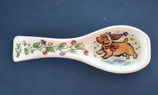 Norwich Terrier.  Handpainted Ceramic Spoon Rest.  Christmas.  Ooak.  Look