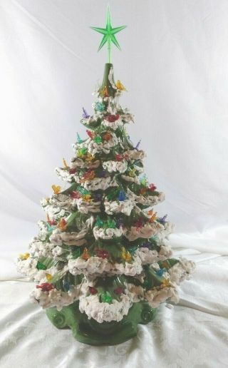 Vintage Ceramic Christmas Tree With Light In Base And Music Box Over 18 Inches