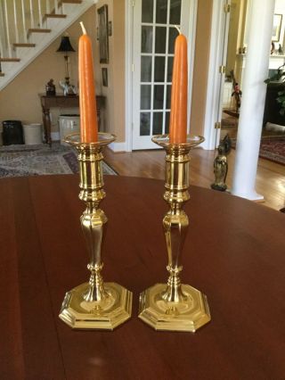 Pair Heavy Vintage Solid Brass Octagonal Candlesticks 9 ¼” Candle Holders