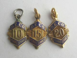 3 Vint Gold Filled Enamel Detroit Edison Company 10,  15 & 20 Year Service Awards