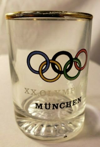 1972 Xx Olympiadf Shot Glass Gold Rim 1972 Olympics Munich Germany