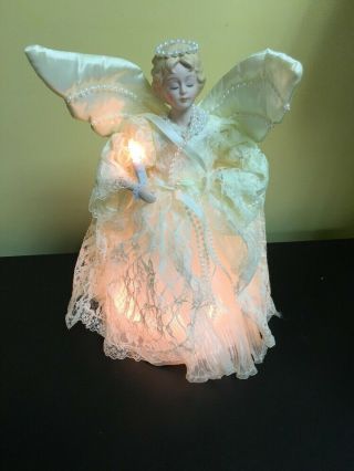 1996 House Of Lloyd 10 Light 12 " Table/tree Top Pearlized Angel Ivory Lace,  Beads