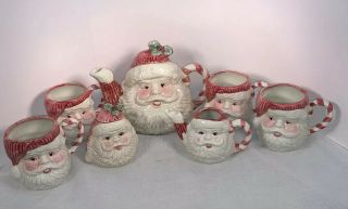 Vintage Christmas Porcelain Santa Clause Teapot Set