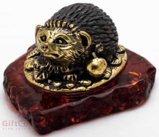 Solid Brass Amber Figurine Of A Big - Eared Hedgehog Ironwork