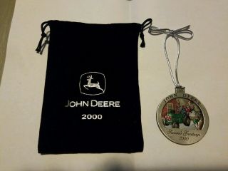 John Deere R Tractor 2000 Hand Painted Pewter Christmas Ornament 5th In Series