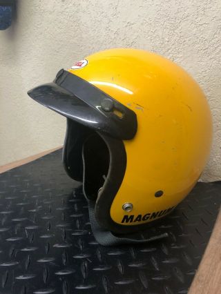 Vtg 1975 Bell Mag Magnum Iii 3 Yellow Motorcycle Car Racing Helmet W/visor Snell