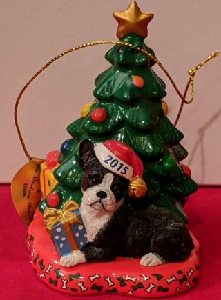 The 2015 Annual Boston Terrier Danbury Ornament " Waiting For Santa "