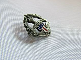 Vintage " For God And Country " Sterling Flag Shield Lapel Pin