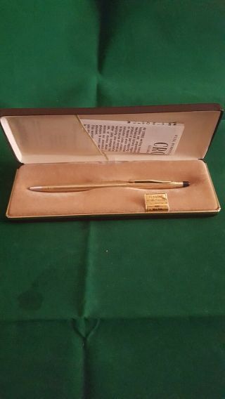 Vintage Cross Pen 1/20th 10k Gold Filled W/blue Ink Box & Paperwork