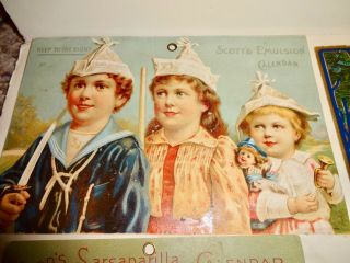 5 ADVERTISING CALENDAR TOPS SCOTTS EMULSION HOODS SARSAPARILLA 1890 3