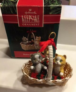 Hallmark 1991 Basket Bell Players Christmas Ornament Kittens Cats In Basket