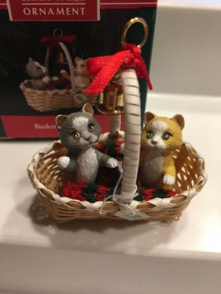 Hallmark 1991 Basket Bell Players Christmas Ornament Kittens Cats In Basket 2