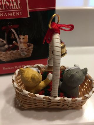 Hallmark 1991 Basket Bell Players Christmas Ornament Kittens Cats In Basket 3