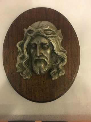 Vintage Cast Christ Head Crown Of Thorns Face Of Jesus Christ Made In Germany.