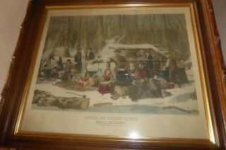 Currier & Ives Maple Sugaring Early Spring In The Northern Woods Lithograph