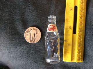 Vintage 21/2 Inch Tall Clear Glass Pepsi Cola Mini Bottle Circa 1940 