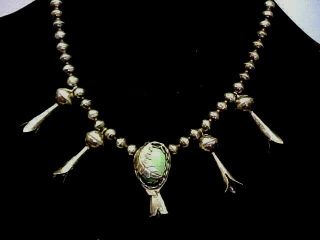 Vintage Navajo Squash Blossom Necklace Sterling Silver - Turquoise 40,  Yrs