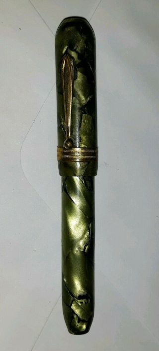Vintage Green Jade " Small 3.  5 " Fountain Pen,  14k On Nib