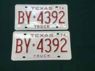 Vintage 1974 Texas Tx.  Truck License Plate Set Very Nicely Restored