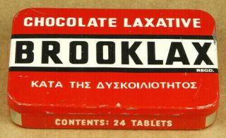 Brooklax Greek Import Vintage Chocolate Laxative Tablets Empty Tin British Made