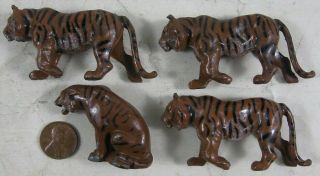4 Vintage Pre - War Lead Britains Miniature Zoo Tigers