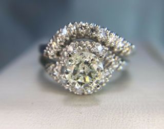 Estate Vintage 14k White Gold Round Brilliant Diamond Engagement Ring Set 1.  00