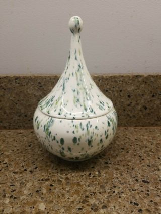 Vintage Green Blue White Apothecary Jar Ceramic Atomic Lidded Candy Jar