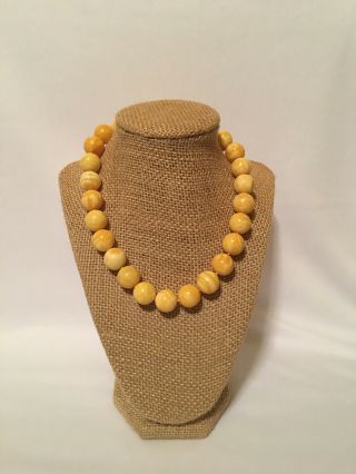 Natural Vintage White Egg Yolk Baltic Amber Round Beads Necklace