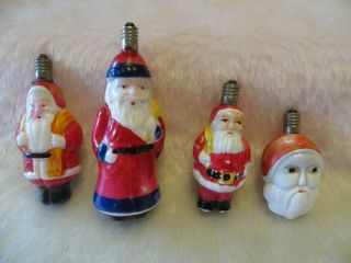 4 Vintage Milk Glass Santa Christmas Light Bulbs Nw Great 4 Wreath Or Ornaments