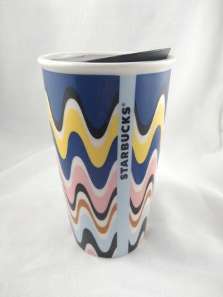 ☕ Starbucks 12 Oz Ceramic Tumbler Travel Mug With Lid Pastel Waves Wavy
