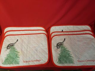 B Kliban Cat Christmas Tree Quilted Placemats Set Of 6 Read