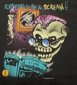 Vintage 90s T Shirt Goosebumps Reading Is A Scream Youth Large