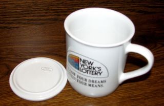 Vintage York State Lottery Collector Ceramic Coffee Cup/mug With Lid Rare