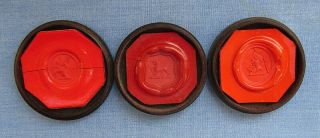 Three Antique Intaglio Wax Seal Impression (s) /boxed