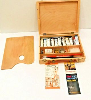 Vintage Grumbacher Oil Paint Set In Wooden Case Palette Brushes And More