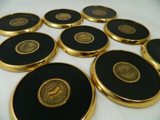 9 Vtg Bts Solid Brass Desk Table Coasters Gas Co.  Standard Oil Chevron Barware