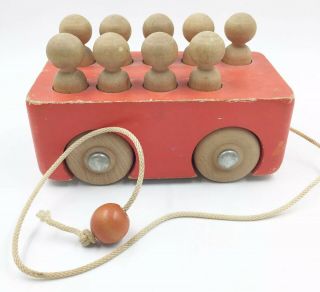 Vintage Creative Playthings Wooden Peg Bus Pull Toy Red