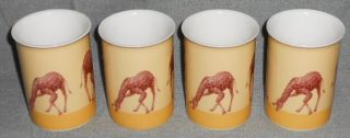 Set (4) Maisons Du Monde - Giraffe Motif Porcelain 8 Oz Handled Mugs