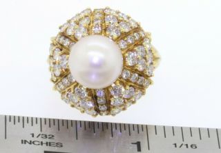 Vintage heavy 18K gold 2.  76CTW VS1/F diamond/9.  8mm pearl cocktail ring size 6.  25 3
