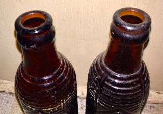 2 Vintage 7oz Orange Crush Soda Pop Ribbed Amber Brown Bottle 2