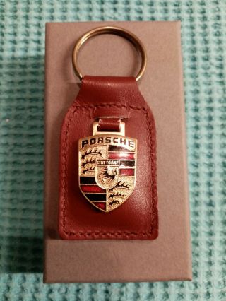 Vintage Porsche Key Chain Fob Keyring Leather 901 550 928 944 911 356 Enamel