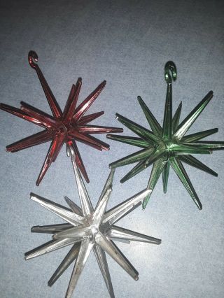 3 Vintage Christmas Star Bradford Hard Plastic Atomic Sputnik Ornamentc